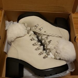 Lace up fur ankle boots